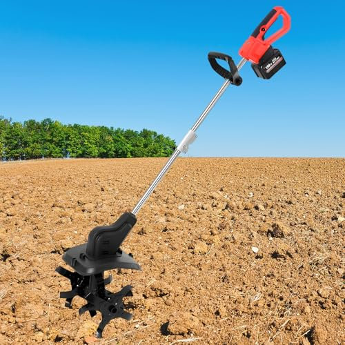 HJDSUDU Cordless Tiller Cultivator, Electric Garden Cultivator, Portable Handheld Mini Scarifier, with 4/6Ah Batteries & Charger, for Greenhouse, Orchard, Farm, Garden, Courtyard,6Ah