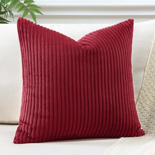 JOTOM 1 Stück Cord Kissenbezug Kissenhülle Dekorative Zierkissen Sofakissen Couchkissen Dekokissen Zierkissenbezug Deko Kissenbezüge für Sofa Wohnzimmer (50x50cm, Weinrot)