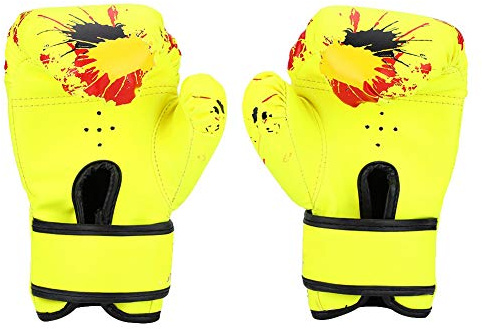 Gants de boxe pour entraînement à l'abattage, gants durs et tendance en cuir PU avec trous d'aération pour aider à construire votre corps qui convient aux enfants de 2 à 11 ans (jaune)