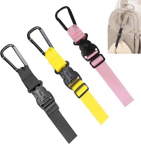 Gepäckriemen, 3 Stück Kurzer Gepäckgurt für Koffer, Gepäckgurte Jackengreifer, Gepäckverbindergurte, Verstellbare Taschenhakengurte, Reisezubehör Rucksackhaken (Schwarz + Rosa + Gelb)