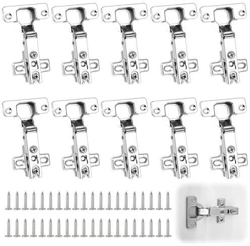 10 Charniere Porte Placard 110° Charnière Porte Cuisine avec Amortisseur avec 40 Vis, Complètement Recouvrante Charnieres, Full Overlay Charnière à Rouleau Froide pour cuisine porte placard