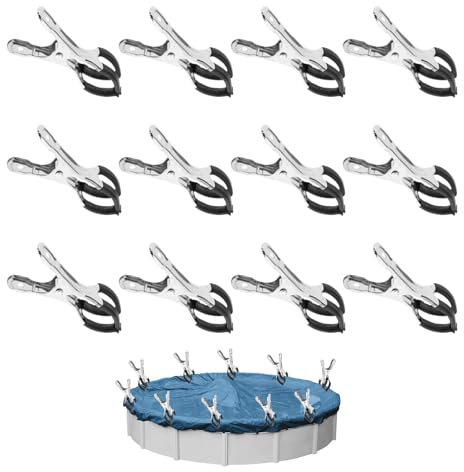 Pack of 12 Metal Clips for Pool Cover, Mounting Clips with Protective Film, Tarpaulin Clips, Clamping Clamps for Above Ground Pools, Clamping Clamps with Strong Clamping Force for Greenhouse and
