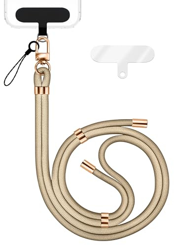 NALIA Universellt Mobilband till Smartphones - Skal, Beige, Guld Metall | One Strap. All Access, Anti-Skav Komfort, Händerna Fria, Säkerhet & Innehåll, HOLDME