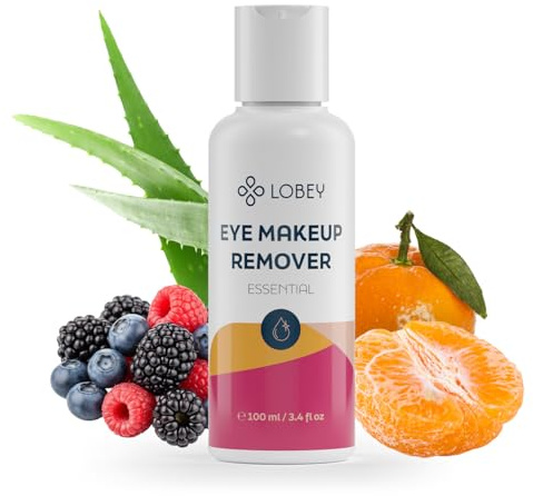 LOBEY Detergente delicato per gli occhi, rimuove mascara e eyeliner, senza olio e senza profumo, con aloe vera e pantenolo, per pelli sensibili e portatori di lenti a contatto (100 ml)