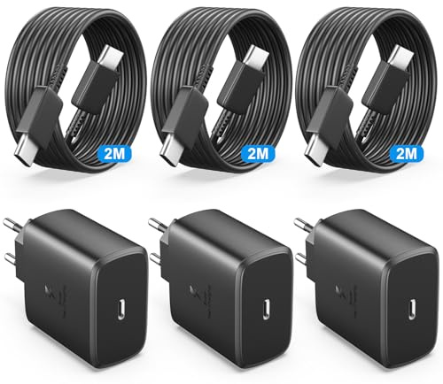 Chargeur USB C Rapide 45W pour Samsung Galaxy S26, S25,S24+,S24 Ultra,S23+ Ultra, Note20, A54, A53, Z Fold5, Fold4, Switch, Tab, USB C Prise Adaptateur Secteur, et 2M Câble Type C Chargeur Rapide-3Pcs