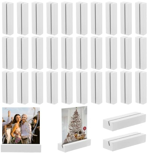 LDXDRU 30 Stück Weiß Kartenhalter Holz, Tischkartenhalter, Menükartenhalter, postkartenhalter, fotohalter holz für Heim, Kaffeebar, Laden, Hochzeits und Postkarten