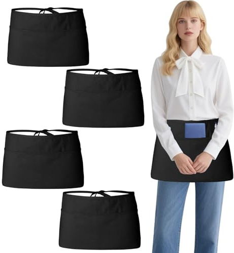 Kunaxku 4 Pezzi Grembiuli Nero con 3 Tasche Grembiuli da Cucina
