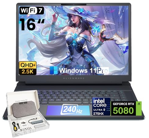 Alienware - Computer portatile per giochi Area-51 da 16 pollici, GeForce RTX 5080 16 GB GDDR7, 16 pollici 2.5K QHD+ 240Hz, Intel Ultra 9 275HX, illuminazione RGB, Wi-Fi 7, Ai NPU, Win 11 Pro, con