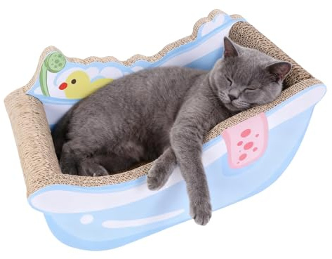 Kattsäng liten, med klösbräda i wellpapp, badkarformad kattsäng sovbo | För inomhusbruk, kattungar, valpar, små hundar, husdjur, vardagsrum, balkong, lägenhet, sovsal och lek