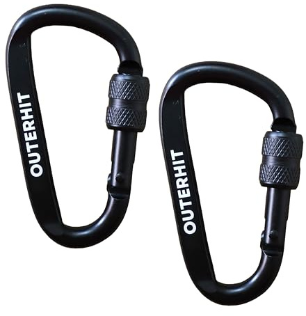 OUTERHIT Locking Carabiner - Lightweight Aluminum D-Shaped Carabiner for Camping, Hiking, Backpacking, Outdoor Adventures, Ideal Keychain Clip (2-Pack)
