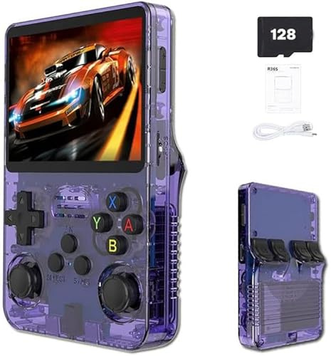 Console de Jeu Rétro 2026, R36s Play, Mini Console de Jeux Vidéo Portable Poignée de Main, écran IPS 3,5, 128 Go de Stockage (Violet)