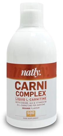 Natly L Carnitina Líquida | Con Coenzima Q10, Vitamina B6 y Cromo | 500mL Sabor Naranja | Metabolismo Energético y de las Grasas
