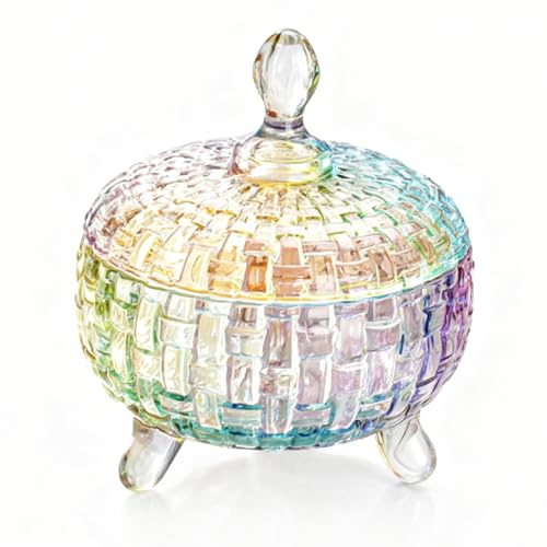 Yechiry Schale mit Deckel aus Kristallglas, 26oz (685ml) Bunter Großer Aufbewahrungsbehälter, Dekorative Schmuckschatulle mit Deckel, Ideal für Kekse, Nüsse, Schmuck, Partys und Hochzeiten
