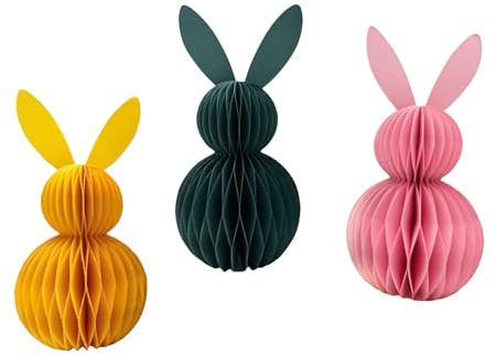 Generisch 3 Stücks Osterdeko Hase Wabenbälle, Osterhase Papier Faltbar, Osterdeko Wabenhase aus Seidenpapier, Osterhasen für Innen, Wiederverwendbar Ostern Osterschmuck, Papier Honeycomb
