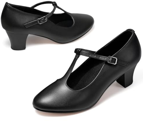 Asyusyu T Bar Character Dance Shoes for Women 2 inch Heel Ballroom Latin Dance Shoes