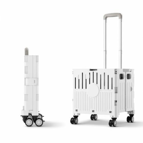 SlateSoul 50L Einkaufstrolley Klappbar, für Einkauf & Picknick,Hellgrau | Trolley Einkaufstrolley, mit Teleskopgriff & Deckel, Tragkraft 40 kg, 4 Zerlegbaren Drehbaren Rädern, 90 x 40 x 38 cm