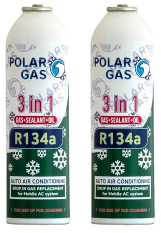 3IN1x2 3-in-1 Car A/C Recharge Kit – R134a Replacement Gas, Oil & Sealant – Leak Stop Aircon Refill Without Hose – DIY Air Conditioning Recharge Compatible with R134a Systems (2x 3in1)