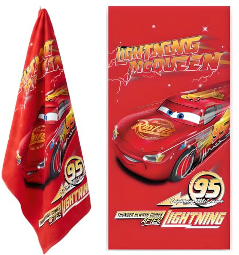 BrandMac Disney Cars McQueen - Toalla de playa y baño de 70 x 140 cm, 100 % algodón, suave y absorbente, toalla de baño y natación para niños, toalla oficial de Disney Cars | Ideal para playa, baño y
