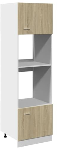 KKgypkn Lione Sonoma - Armadio per forno a microonde, 60 x 57 x 207 cm, in legno con due ante, molto spazio per utensili da cucina, superficie facile da pulire, con supporto da parete per