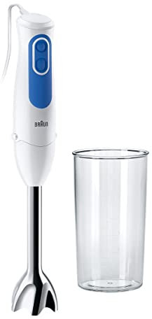 Braun Multiquick3 MQ3000 Smoothie Plus, 5 ANNI DI ASSISTENZA, Minipimer Frullatore ad Immersione con asta in acciaio, Dotato di Bicchiere graduato 600ml, 2 Velocità, Tecnologia Splash Control, 700W