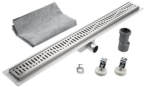 KOBERT GOODS Edelstahl-Rinne G022-70cm mit Siphon und Haarsieb als Komplett-Set Boden und Dusch-Ablauf Unterschiedliche Muster und Variationen in den Größen 50-120cm erhältlich