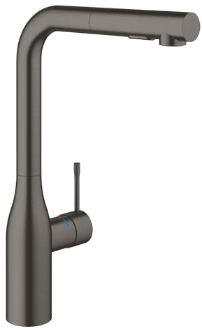 GROHE Essence, Küchenarmatur 2 Strahlarten (Wasserhahn Küche mit ausziehbarer Brause, 360° schwenkbar, wassersparend dank variabler Mengenbegrenzung, einfache Spülbecken-Montage), anthrazit, 30270AL0