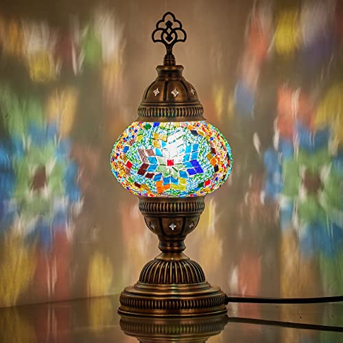 Demmex Paralume colorato in mosaico turco marocchino per comodino, notte, 30 cm, multicolore