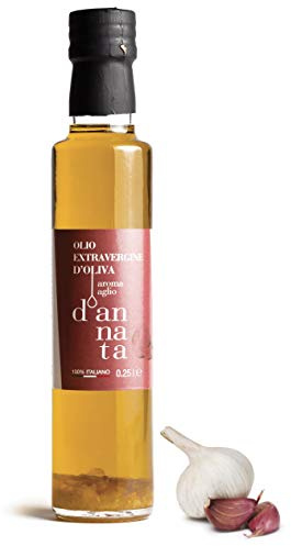 D'Annata. Condiment à Base D'Huile D'Olive Extra Vierge Aromatisée à L'Ail N 1 Bouteille Dorica 250 ML. Huile D'Olive 100% Italien