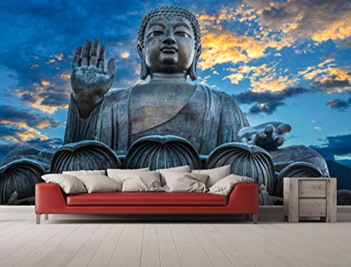 Oedim Fotomural Vinilo para Pared Estatua Buda Puesta Sol | Fotomural para Paredes | Mural | Vinilo Decorativo | 400 x 300 cm | Decoración comedores, Salones, Habitaciones