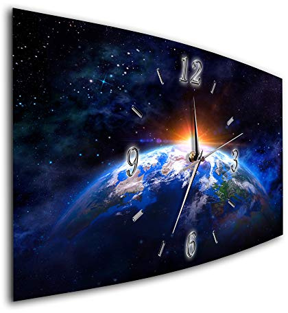 BM Funk Quarz Wanduhr Funkwanduhr Funkwanduhren Funkuhr Funkuhren kein Ticken lautlos geräuschlos leise modern ohne Tickgeräusche groÃŸ XXL Wohnzimmer Küche Weltall Erde Kosmos 7854-1a