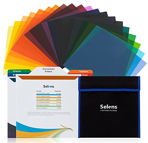 Selens 20 Pcs, Gelfilter, Quadratische Farbfilter, 25 x 25 cm | für Kamera, LED, Stroboskoplicht, Taschenlampe, Farbeffekte, Gelbeleuchtung, Filter
