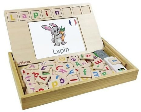 Lexibook - Bio Toys Schule der Worte, zweisprachig Französisch/Englisch, Holz, 50 Karten, Alphabet, Lernspiel, EDU100i1