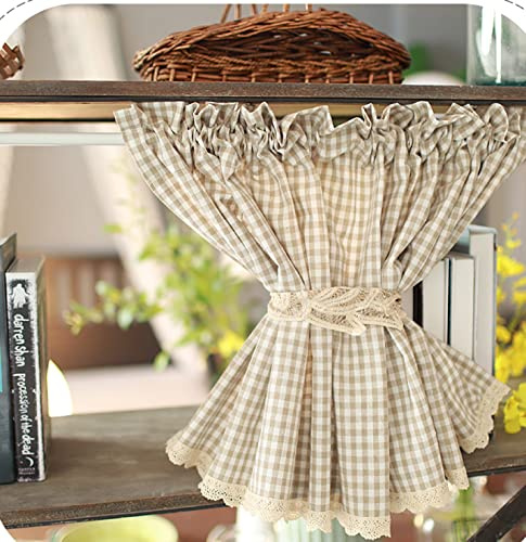 izielad Küche Vorhang Kariert Kurzstores Baumwolle Bistrogardine Vintage Plaid Fenstervorhang Wohnzimmer Vorhang BxH 130x80cm
