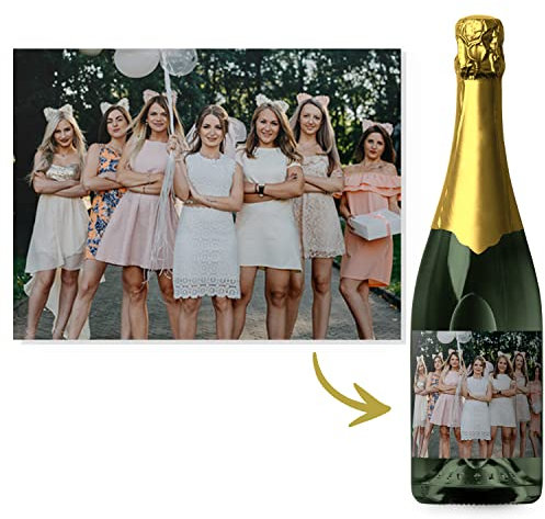 Personalisierte Cava-Flaschenetiketten. Aufkleber für Vorder- und Rückseite von Wein- und Sektflaschen. Ideal für Weihnachtsfeiern, Geburtstage, Jubiläen. (Foto, 6 Etiketten)