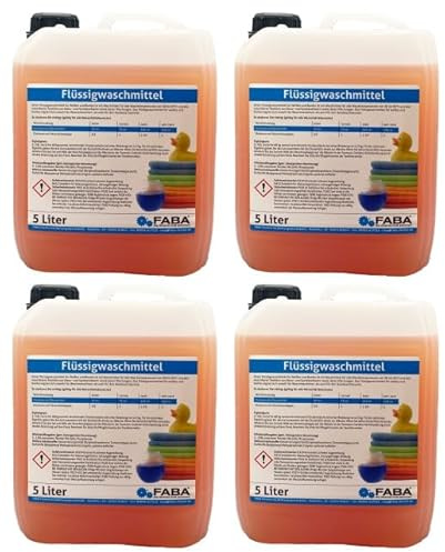 FABA Flüssigwaschmittel Konzentrat 4 x 5 L, orange, Universal Color frisch angenehm, gratis Ausgießer
