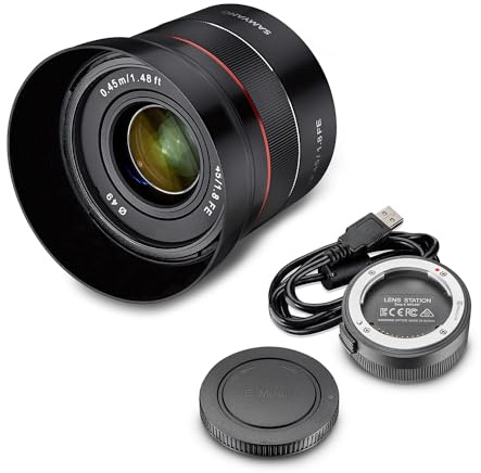 Samyang AF 45 mm F1,8 FE + estación de Lente para Sony E-Mount Formato Completo y APS-C I Lente estándar Ultra Ligera con Enfoque automático rápido I Distancia Focal Fija para Sony E Mount A7C, A7