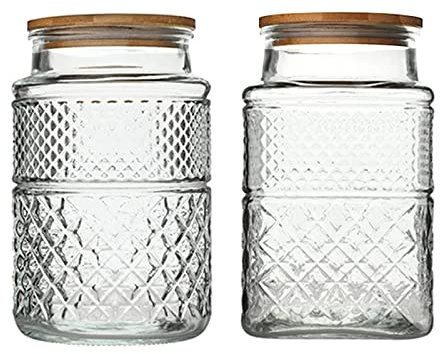 Large Glass Storage Jar, 2 Pack 60 FL OZ Glass Food Storage Containers with Bamboo Lid, Kitchen Laundry Room Organization Decorative Jar for Candy Cookies Coffee Beans Flour Nuts Airtight Glass Jars