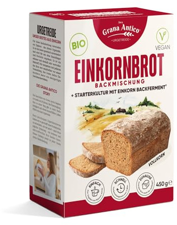Grana Antico BIO-Einkorn-Backmischung Vollkorn für Brotbackautomat und Backofen, auch für Brötchen, Baguette oder Pizza 450g
