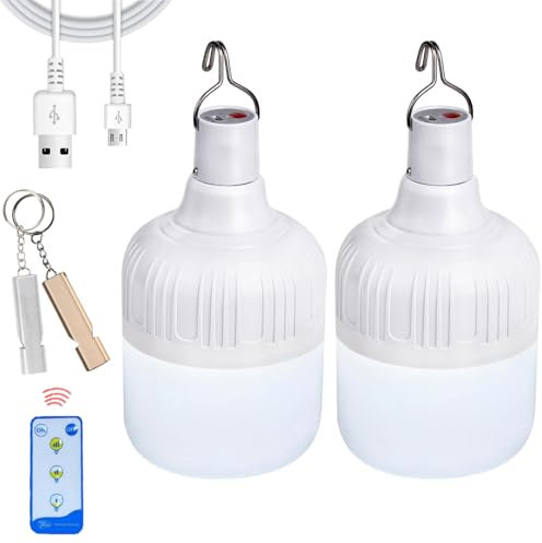 2Pcs Camping Lights,Emergency Lantern LED Work Light Bulb USB Rechargeable Lighting,30W 2000 Lumens,Portable Tent Light for Camping, Patio,Garden,BBQ,Hiking,Fishing. with Remote Control