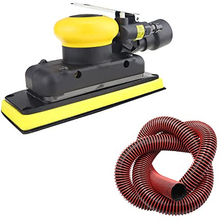 LeTkingok Ponceuse Pneumatique 70x198mm, Ponceuse Orbitale Carrée à Aspiration Centrale, Polisseuse Et Meuleuse avec Tube D'aspiration 2m