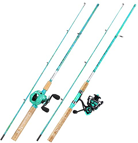 Sougayilang Lot de 2 Cannes à pêche et Moulinet de 1,68 m, en Graphite et Fibre de Verre, Durable et Robuste, Moulinet de pêche Anti-Retour Quickset (PLQB & ZB-Bleu)