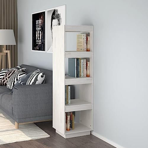 ZQQLVOO Bücherregal/Raumteiler Weiß 40x35x135 cm Massivholz Kiefer, Aufbewahrung DVD + CD-Regal, Raumteiler für Büro, Wohnzimmer, Bücherregal