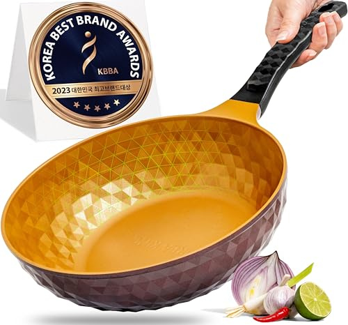 Diamond X Premium Non Stick Wok Pan - 11 Large Flat Bottom Chinese Wok - Woks & Stir-fry Pans Nonstick - Titanium-Coated 8-Layered Korean Engineered Skillet for Frying, Oil-Free, PFOA-Free