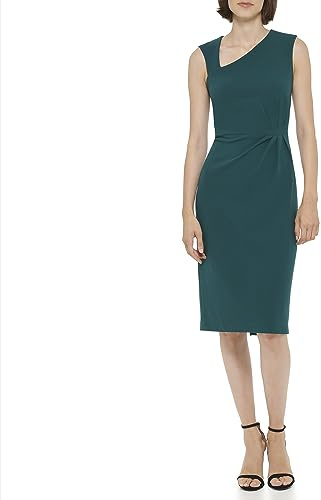 DKNY Abito da Donna Senza Maniche con Scollo Asimmetrico in crêpe, Foresta Grn, 48