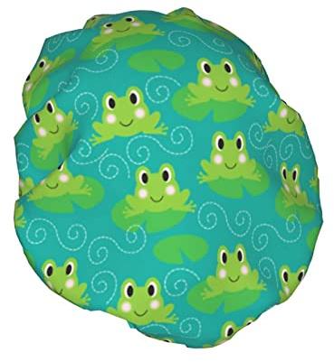 Niedliche Frosch-Duschhaube für Damen, wasserdicht, waschbar, wiederverwendbar, PEVA-Futter, verstellbarer, elastischer Saum für alle langen Haare, Bademütze
