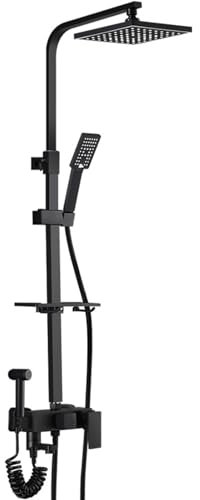 BiaoTeng Colonne De Douche Pour Baignoire Avec Mitigeur noir Fixation Murale Colonne De Douche Trois modes Hauteur Réglable laiton Douchette Douche Salle De Bain Kit, noir