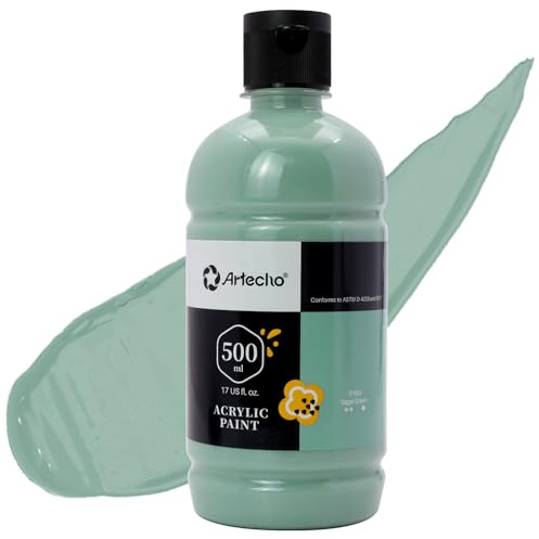 Artecho Acrylfarbe Salbei Grün 500 ml, Wasserfest und Lichtecht, Schnell Trocknend, Acrylfarbe für Leinwand, Holz, Stoff, Handwerk, Leder und Stein.