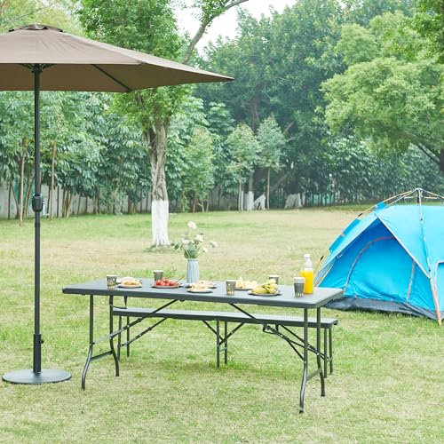 [en.casa] Klapptisch Ljusnarsberg Gartentisch klappbarer Outdoor-Tisch Falttisch aus Kunststoff Campingtisch mit Schlaufe zum Tragen 180x75x72cm Schwarz