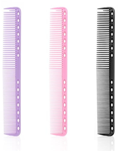 3pcs Carbon Fiber Cutting Comb Professional Heat Resistant Haircutting Comb - Medium and Fine Tooth for Man and Woman Clipper Cuts - Salon and Home