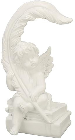 YUYTE Gartenengel-Statue, Gartendekoration für den Außenbereich und Weiße Cherub-Figur, Statue mit Rechter Feder, Craftne-Statue mit Rechter Feder für Rasen- und Terrassendekorationen